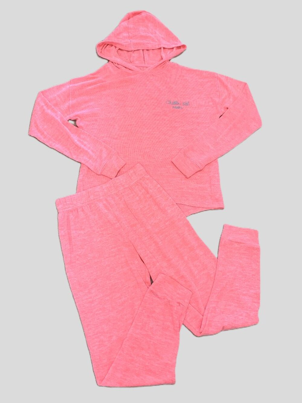 Girl's Pink Loungewear Set Hooded Sweater and Sweatpants Lightweight Size 10